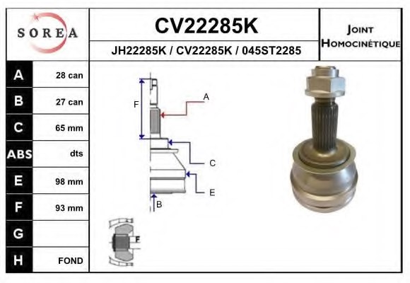 EAI CV22285K Joint Kit, drive shaft